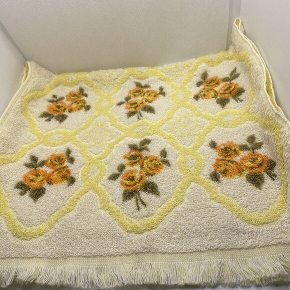 Lady Galt Hand Towel Orange Yellow Floral Fringe Made In Canada Cotton Vintage - Picture 5 of 9